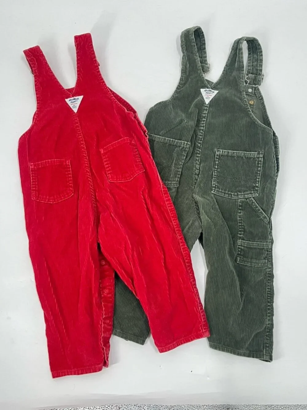 Vintage OshKosh B’Gosh Corduroy Overalls Lot Red Green Toddler 3T 4T 90s